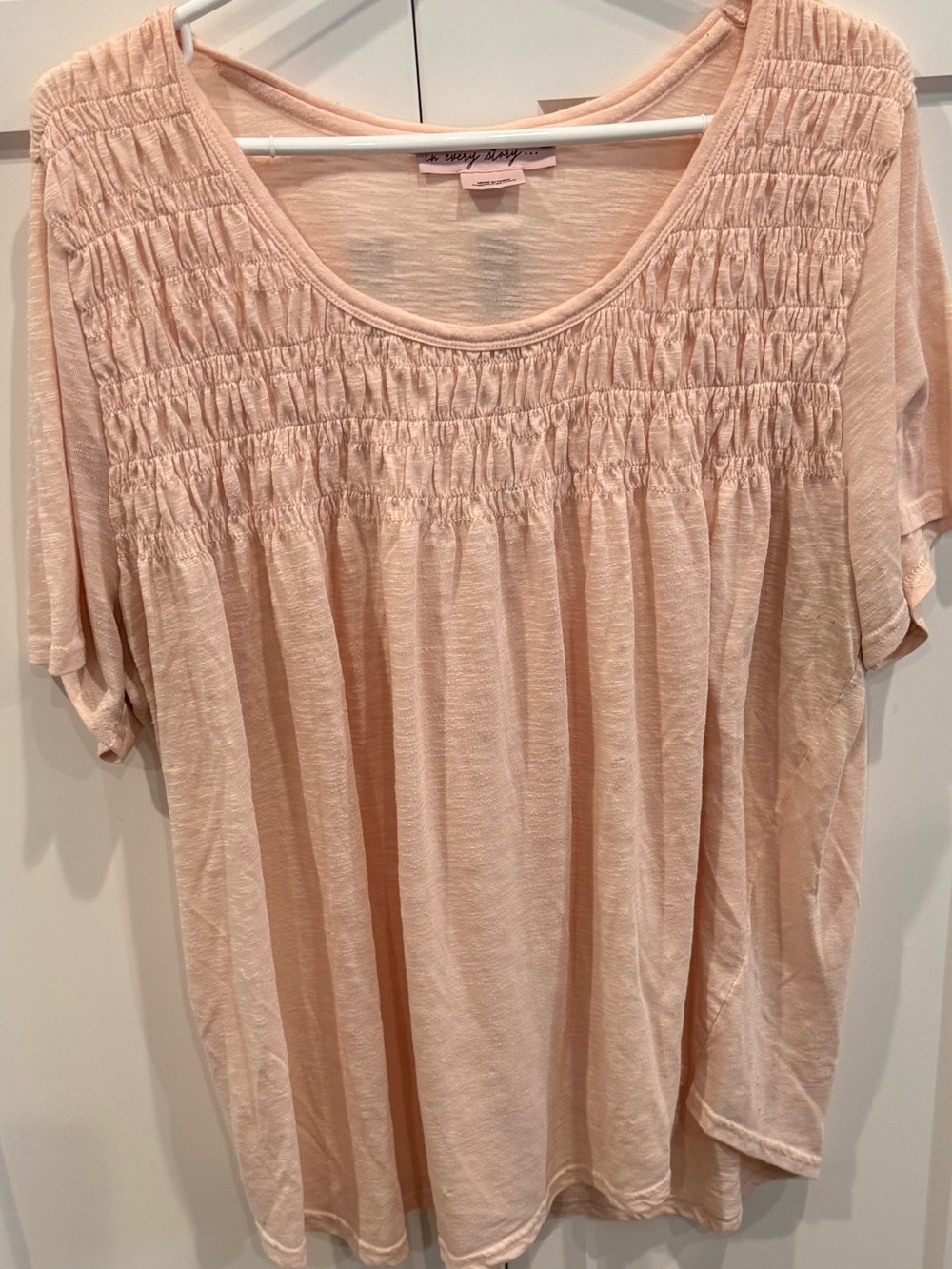Tory Burch Light Peach Smocked Yoke Blouse